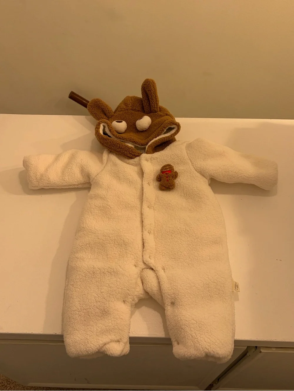Pureborn Baby Teddy Sherpa Hooded Romper Bear One Piece Cream